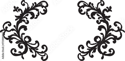 vintage floral corner ornaments. Elegant baroque frame decorations in black vector for invitations, borders, design, and décor art