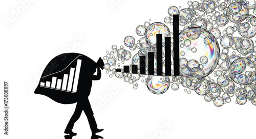 Businessmen Silhouette Carrying Stock Market Graph in Bag with Financial Bubble Concept