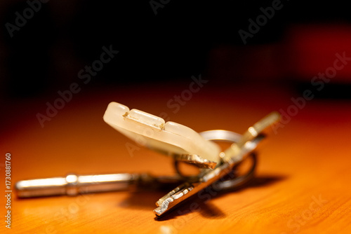 Set of keys on table with selective focus