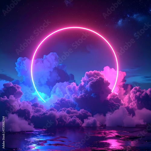 Neon Circle in a Cloudy Sky.