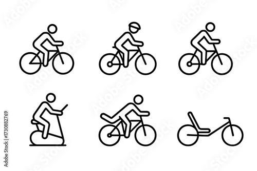 Different bicycle riding styles illustrated with simple line drawings showcasing various positions and activities on a bike