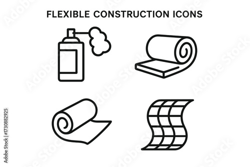 Collection of flexible construction icons showing various tools used in building and design projects