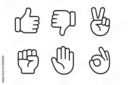 Various hand gestures representing different meanings for communication and expression