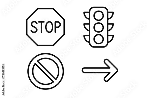 Traffic signs represent important road safety rules for drivers and pedestrians in urban areas