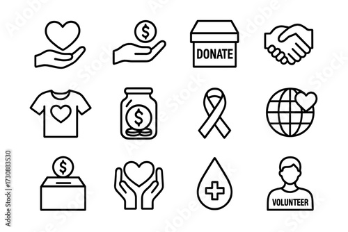 Symbols of charity and community support aimed at inspiring generosity and volunteerism among people