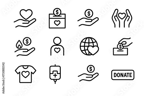 Symbols of charity and support for donation campaigns and fundraising efforts