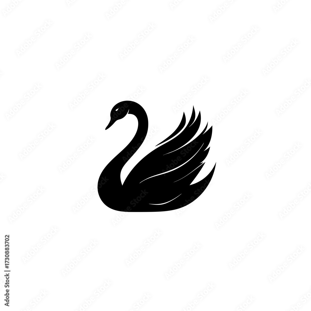 Obraz premium Elegant Black Swan Silhouette Icon, Graceful Aquatic Bird Logo Design, Minimalist Vector Illustration for Nature or Beauty Concepts