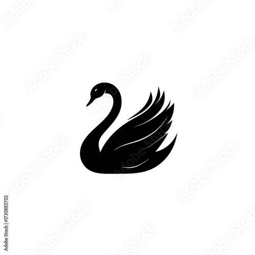 Elegant Black Swan Silhouette Icon, Graceful Aquatic Bird Logo Design, Minimalist Vector Illustration for Nature or Beauty Concepts