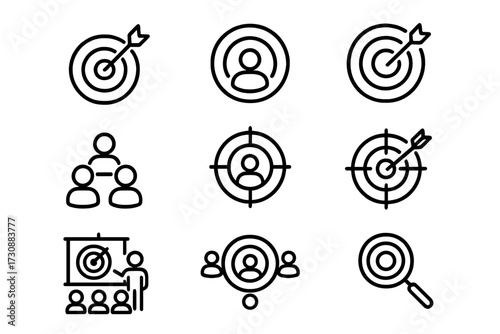 Symbols of focus and collaboration in a target oriented approach to group dynamics and personal goals in a minimalist design