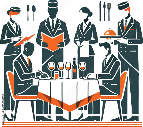 Restaurant staff serving guests at a table service