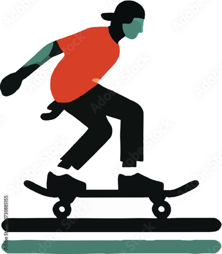 Stylized Skateboarder in Orange Shirt and Black Pants