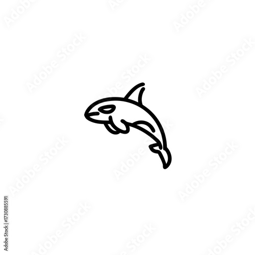 Cute line art orca icon, simple cartoon killer whale drawing, marine animal graphic, minimal ocean creature illustration