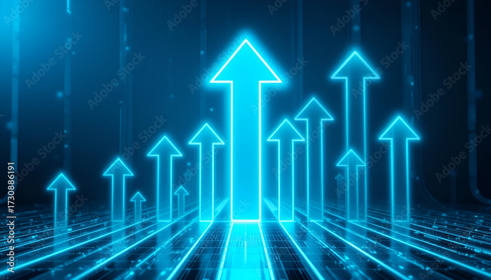 custom made wallpaper toronto digitalArray of Glowing Blue Neon Arrows Pointing Upward for Growth