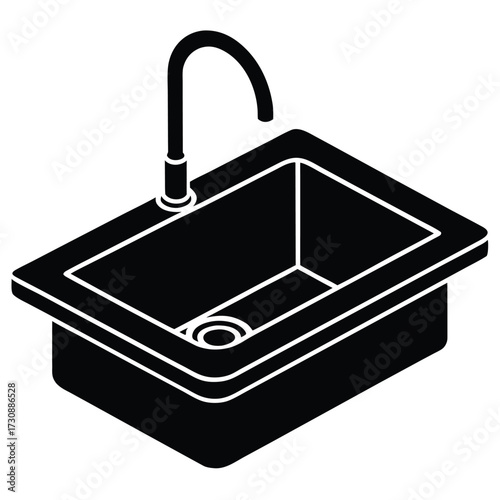 stainless steel sink  kitchen   vector icon on whi