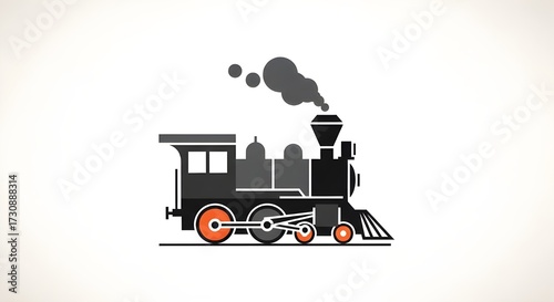 Vintage steam locomotive emitting smoke isolated on white background