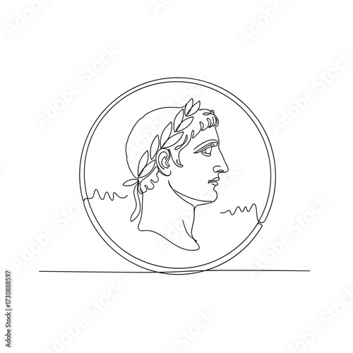 Monochrome drawing of a single antique coin, black on transparent background, editorial macro still life for finance or history