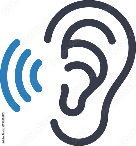  Human Ear Outline with Sound Waves Hearing Icon
