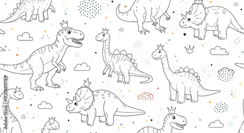 A charming pattern featuring cute outline dinosaurs and subtle playful elements perfect for children's decor.