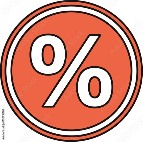 Bold orange circle with a crisp white percentage symbol, representing discounts and sales