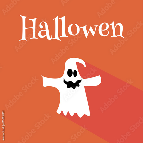 Halloween background. Ghost Flat Design Halloween Icon with rounded light and Side Shadow - vector illustration