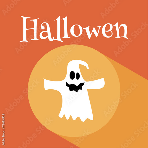 Ghost Flat Design Halloween Icon with rounded spot light and Side Shadow - vector illustration