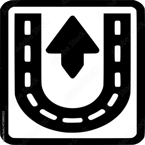U-Turn Road Sign: A simple yet clear black and white depiction of a U-turn road sign, the arrow points forward, indicating a permitted reversal of direction.