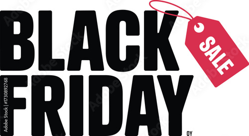 Bold "Black Friday" text with a red sale tag, announcing a major shopping event.