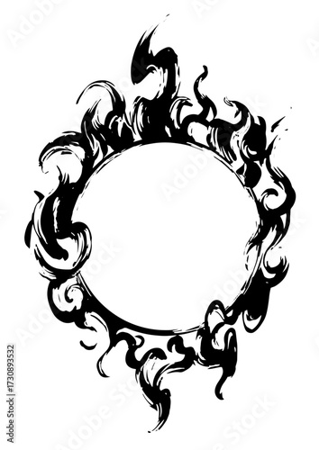 Ink Circle with Flame Brushstroke – Japanese Sumi-e Symbolic Design