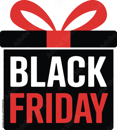 Exciting Black Friday gift box with bold lettering, symbolizing holiday shopping deals and promotions.