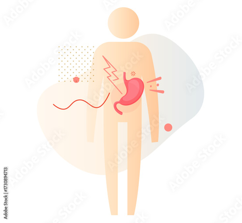 Person with Stomach Pain - Stock Illustration