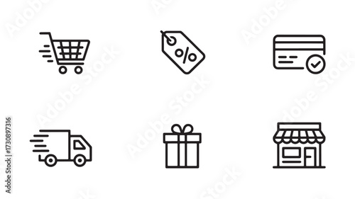 Set of e-commerce icons minimalist line art vector symbols for online shopping isolated on white background