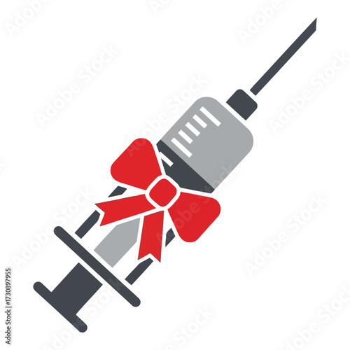 Vector art of syringe with red ribbon bow