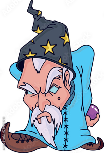 DARK WIZARD WITH HAT AND CRYSTAL BALL IN HAND
