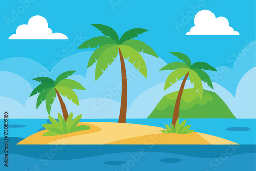 Cartoon Tropical Island Jungle Landscape