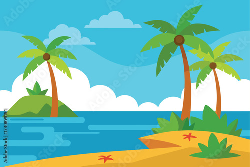 Cartoon Tropical Island Landscape Background