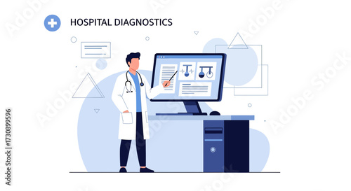 Doctor Analyzing Medical Data on Computer Screen for Accurate Hospital Diagnostics