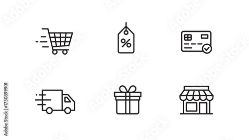 Set of e-commerce icons simple line art vector symbols for online shopping and delivery isolated on white background