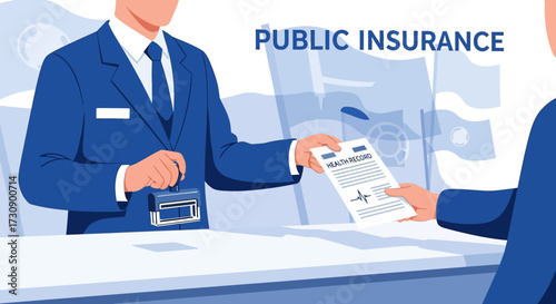 Illustration depicting the processing of health records under public insurance policy