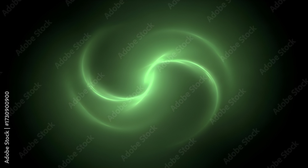 Futuristic glowing green spiral energy pattern on a dark background, creating a dynamic and mystical visual effect, ideal for sci-fi, technology, energy, and digital art backgrounds and creative proje