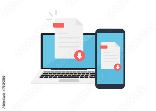 Download document files from anywhere and on all devices vector stock illustration.