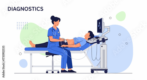 Medical examination with ultrasound technology by a doctor for diagnostics purposes and healthcare