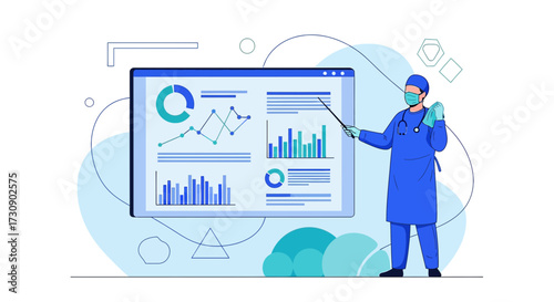 Medical professional presenting statistical data analysis during healthcare briefing