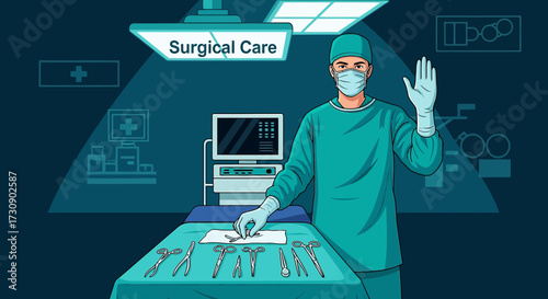 Medical professional surgeon in surgical attire standing in operating room environment