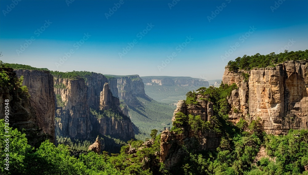 Naklejka premium Majestic Cliffs Surrounded By Lush Green Trees