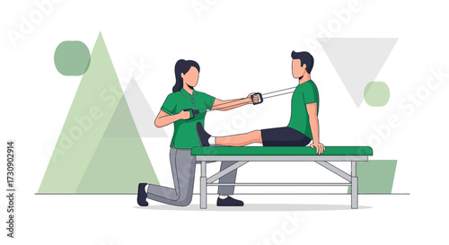 Physical therapist assisting patient with resistance band exercises for rehabilitation and recovery