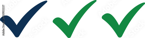 Three distinct check marks in blue and green on a white background symbolizing approval and completion.
