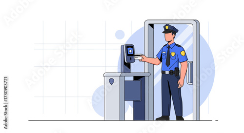 Security guard uses card to access secured building futuristic security access control