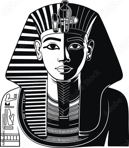 Dichromatic Egyptian Pharaoh Tutankhamun Portrait with Traditional Headdress