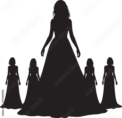black vector of women wearing long dress in silhouette