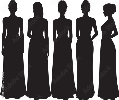 black vector of women wearing long dress in silhouette